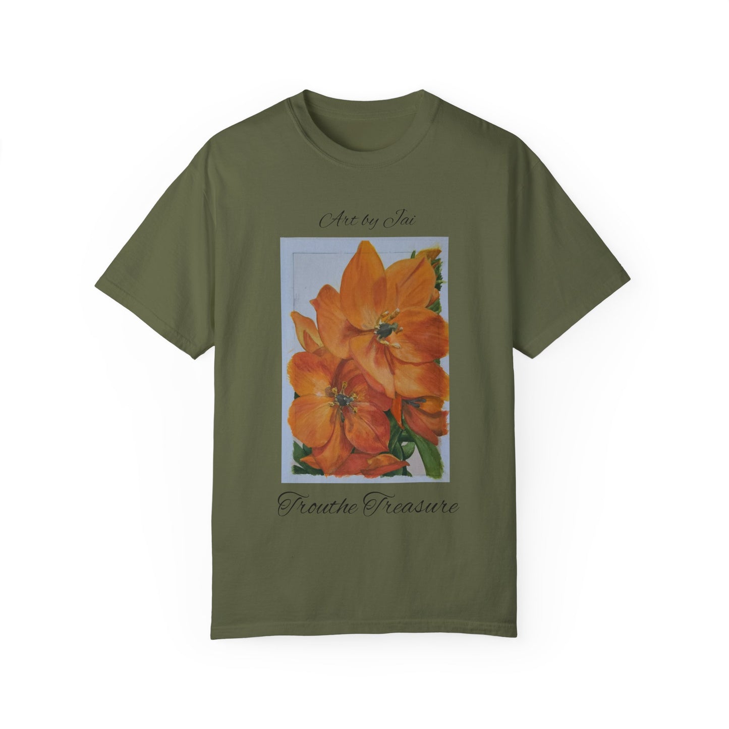 Floral (orange) - Unisex Garment-Dyed T-shirt