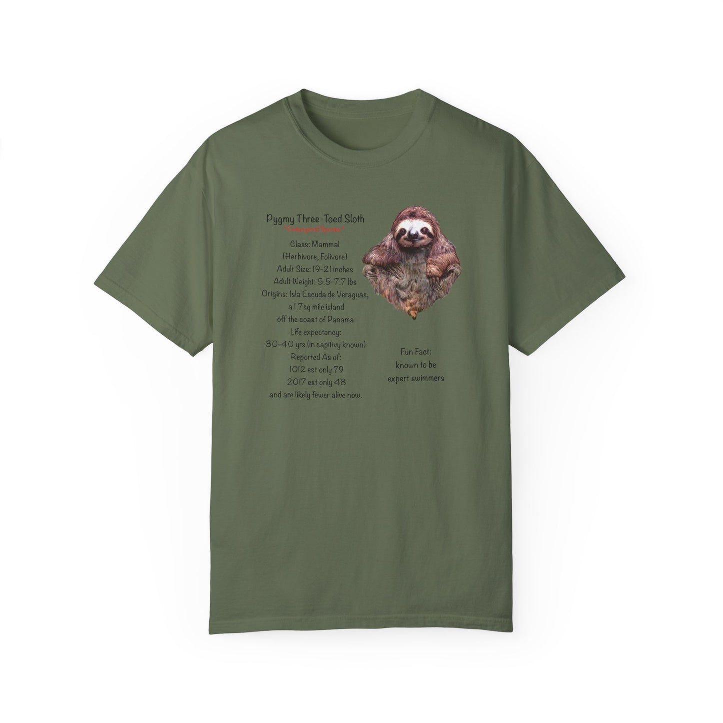 Endangered Pygmy Sloth - Unisex Garment-Dyed T-shirt