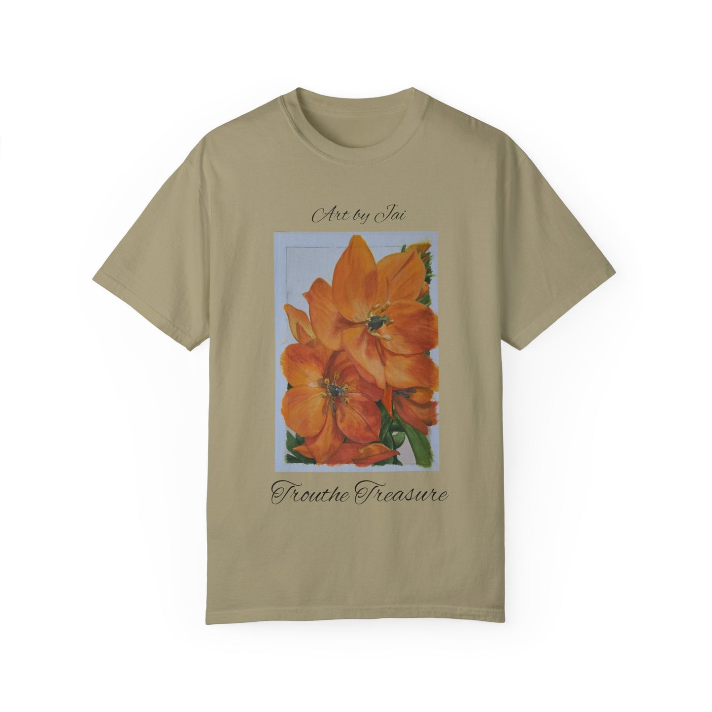 Floral (orange) - Unisex Garment-Dyed T-shirt