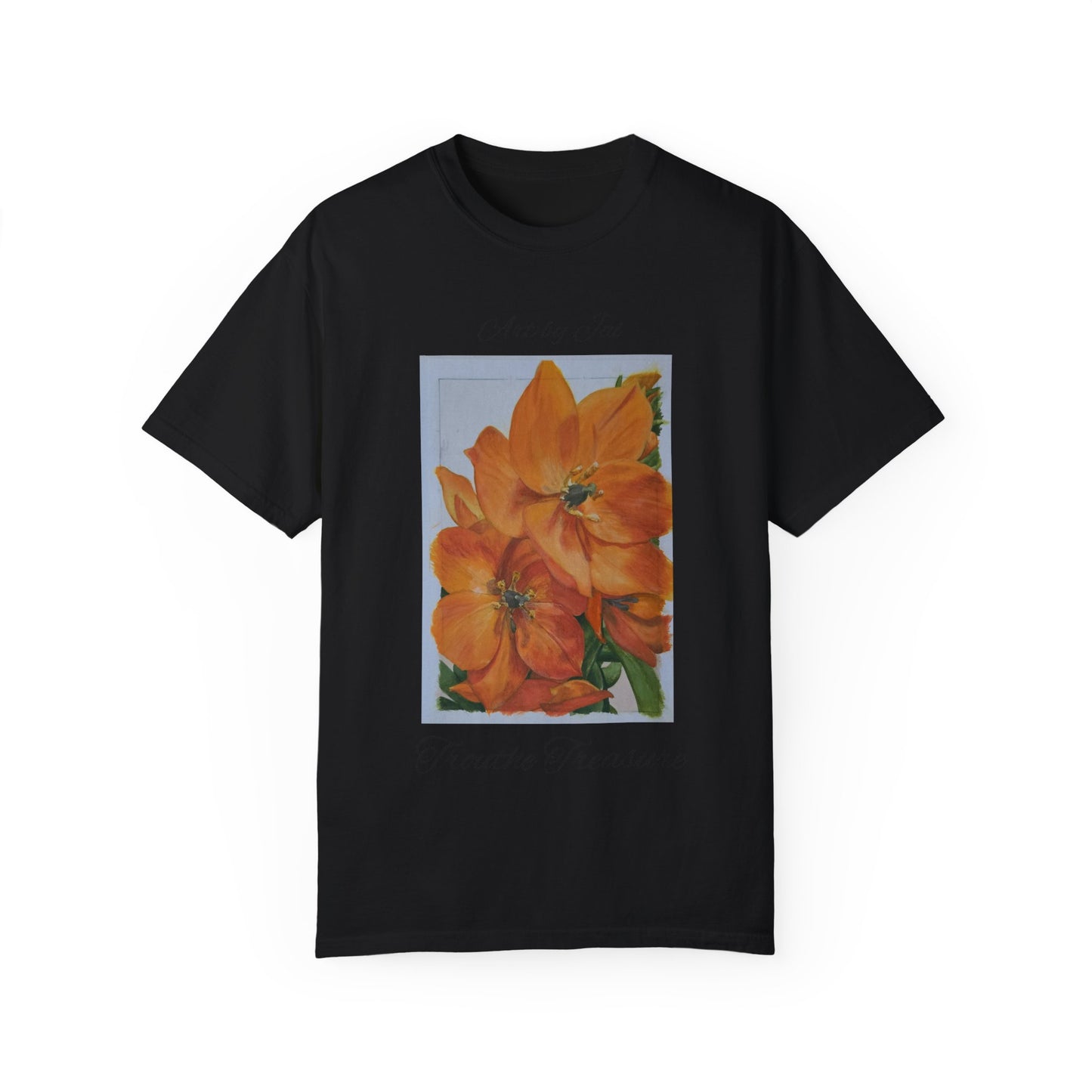 Floral (orange) - Unisex Garment-Dyed T-shirt