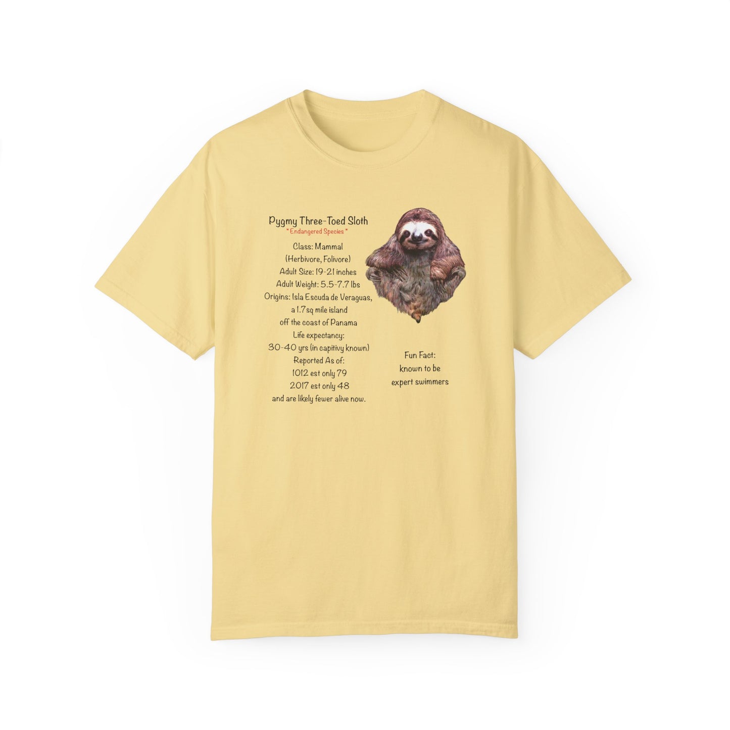Endangered Pygmy Sloth - Unisex Garment-Dyed T-shirt