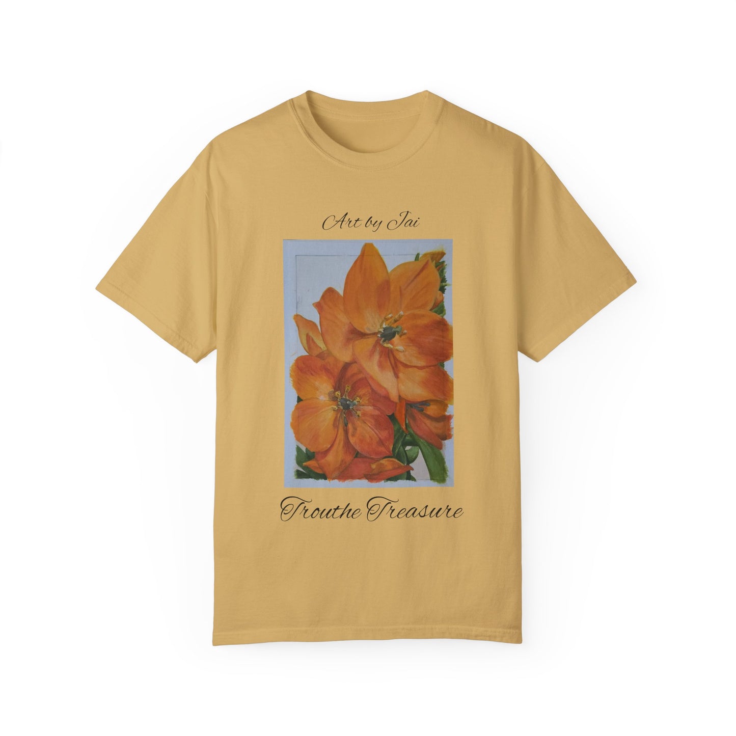 Floral (orange) - Unisex Garment-Dyed T-shirt