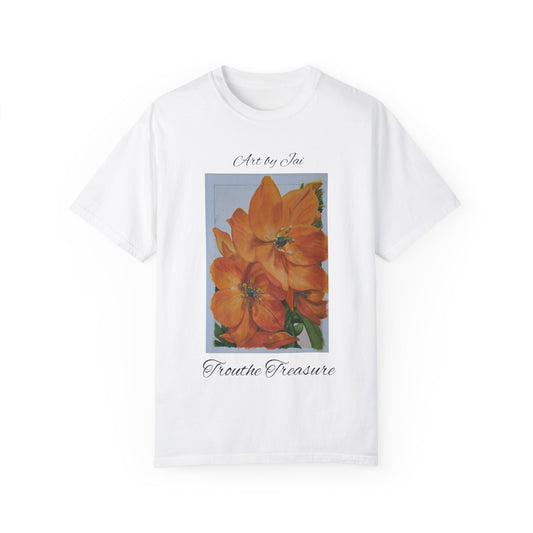 Floral (orange) - Unisex Garment-Dyed T-shirt