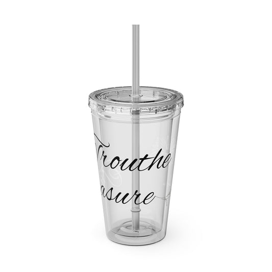 Sunsplash 16oz Tumbler with Straw - 'Treasure' Design, Clear Travel Cup for Drinks, Perfect Gift for All Occasions