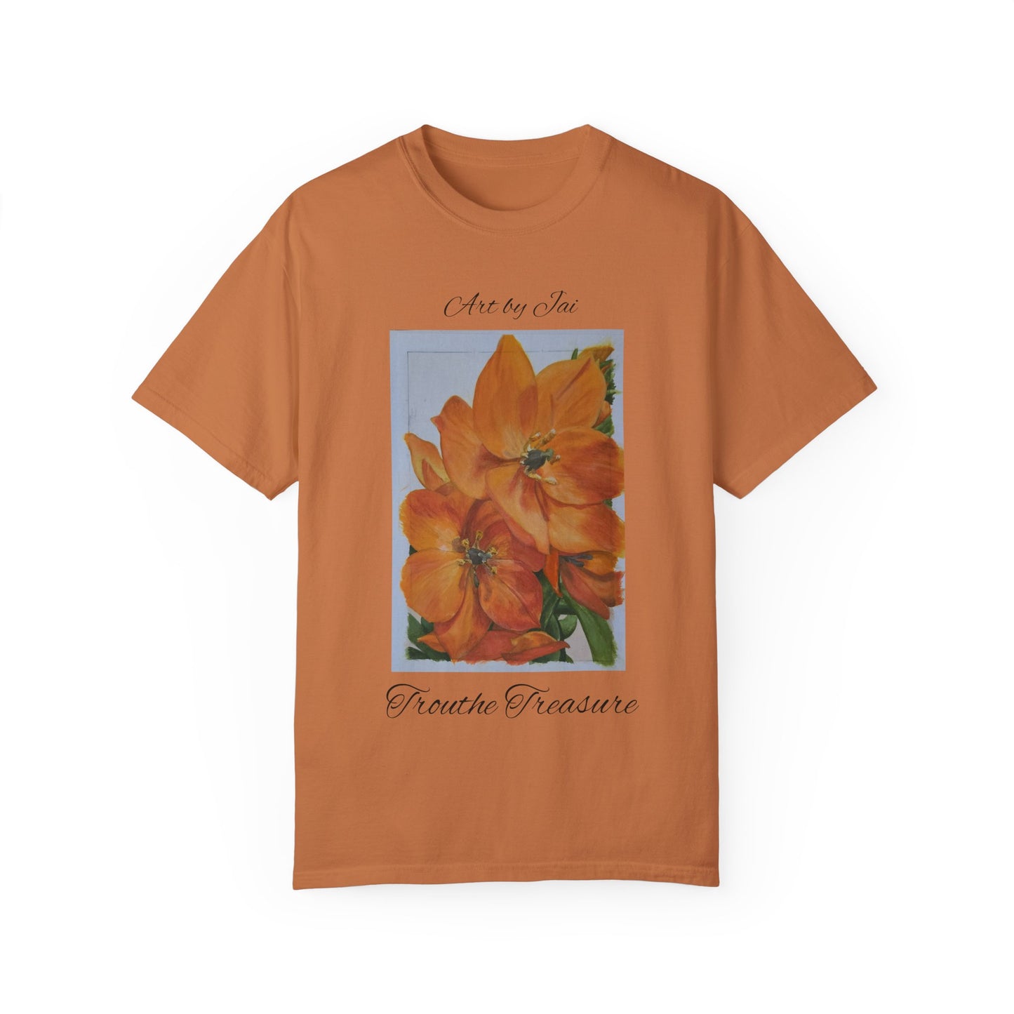 Floral (orange) - Unisex Garment-Dyed T-shirt