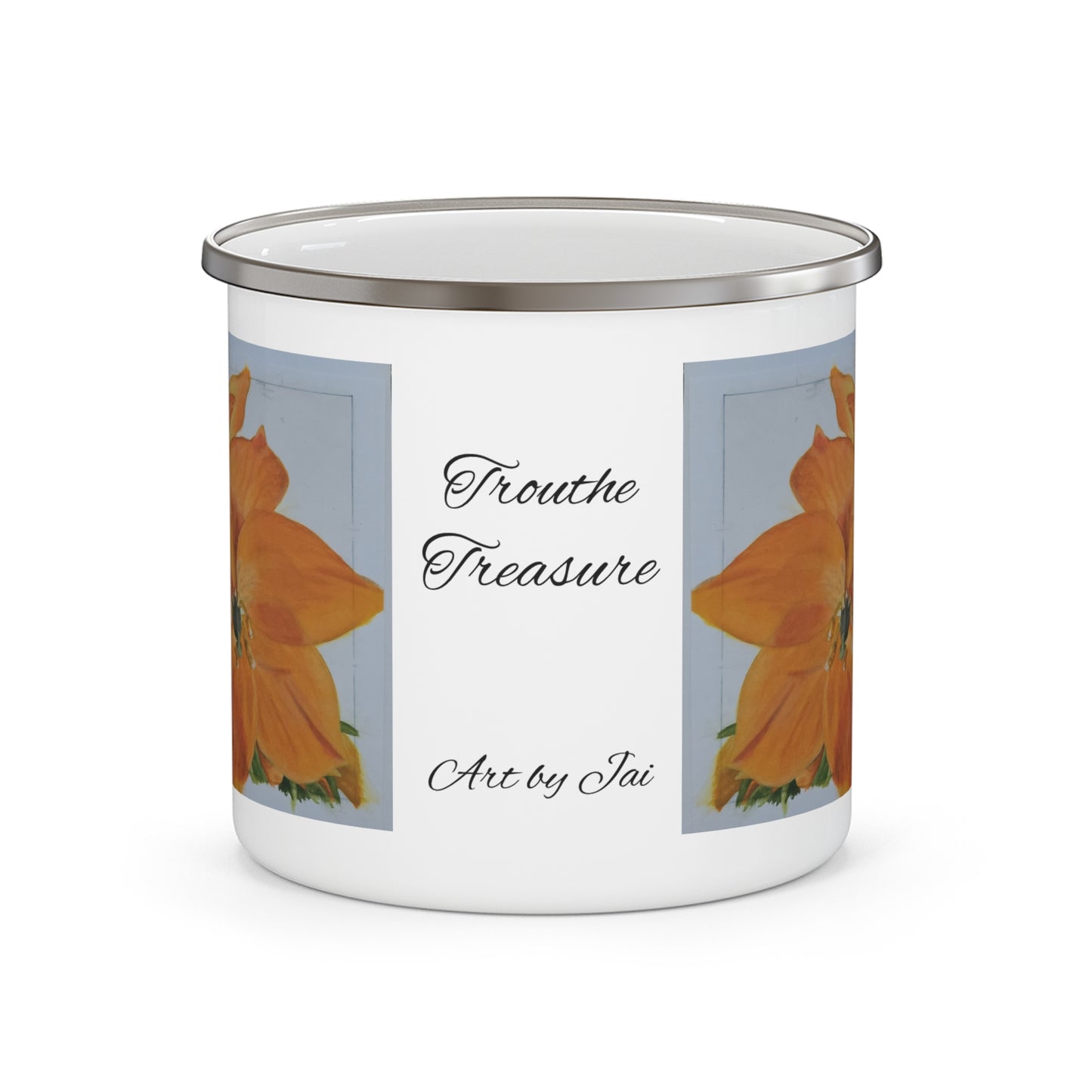 Floral (orange) - Enamel Camping Mug
