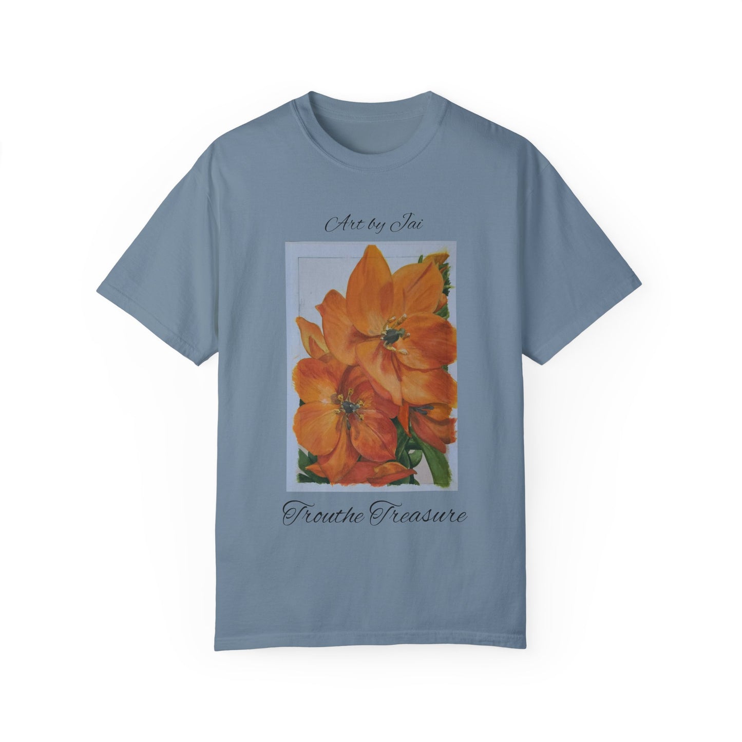 Floral (orange) - Unisex Garment-Dyed T-shirt