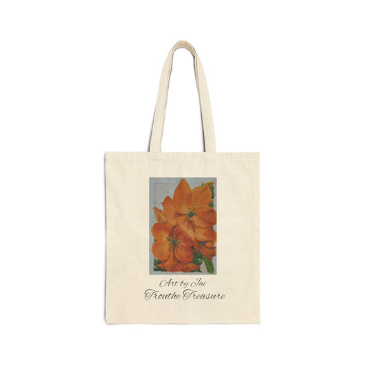 Orange floral - Cotton Canvas Tote Bag (Dual sided)