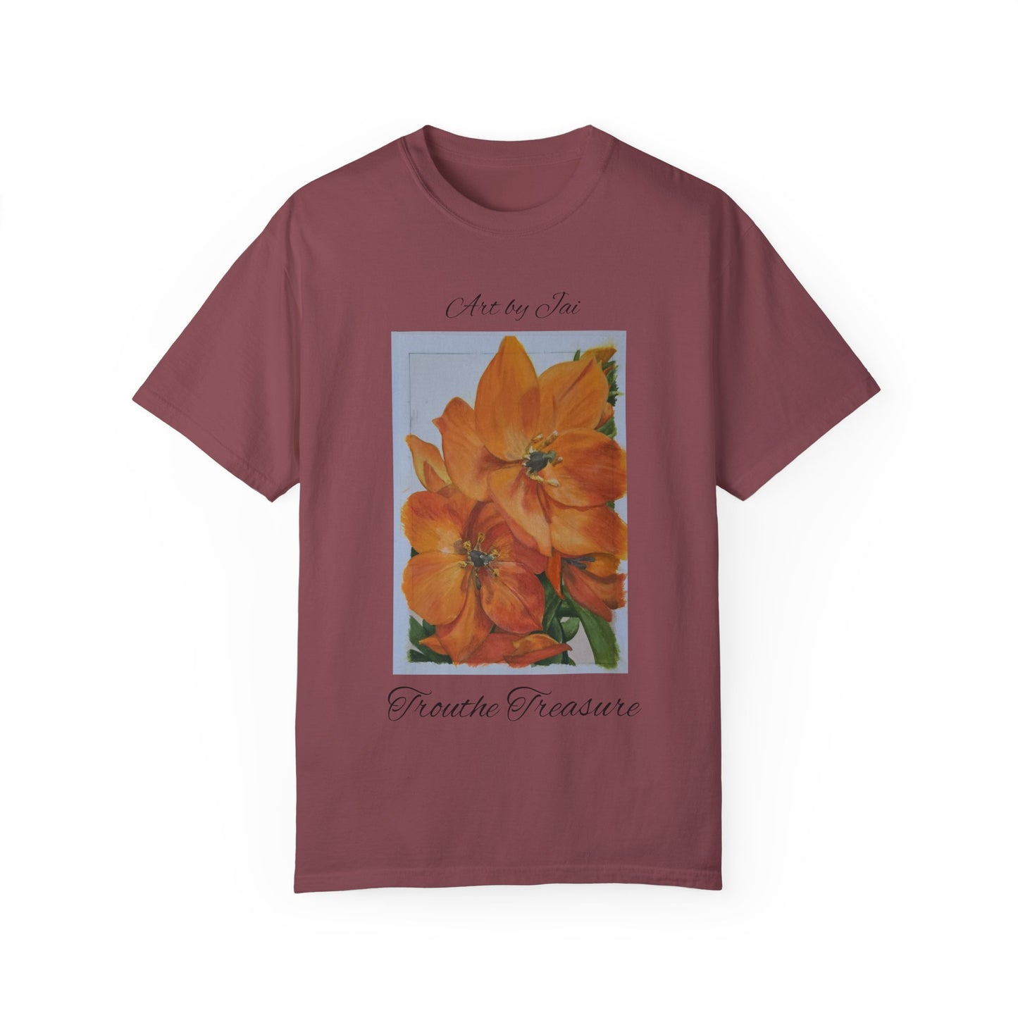 Floral (orange) - Unisex Garment-Dyed T-shirt