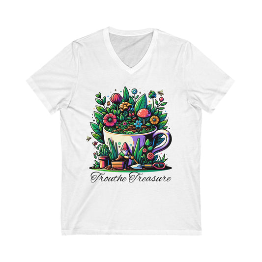 Friendly Garden V-Neck Tee - "Frothing Treasures" Floral Design