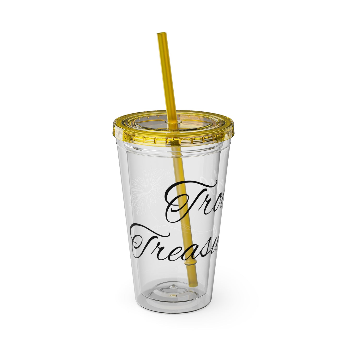 Sunsplash 16oz Tumbler with Straw - 'Treasure' Design, Clear Travel Cup for Drinks, Perfect Gift for All Occasions
