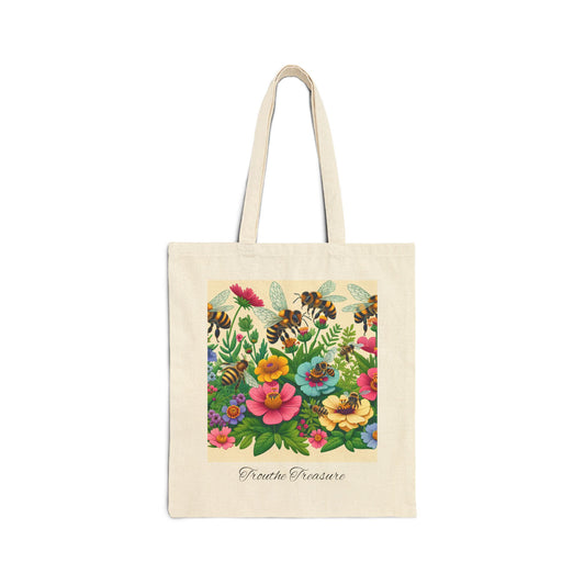 Eco-Friendly Cotton Canvas Tote Bag - Floral Bee Design