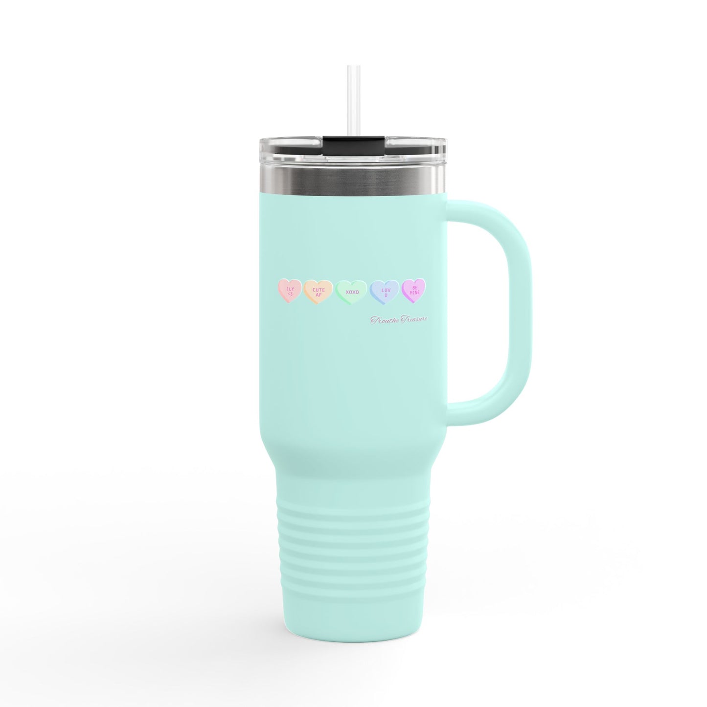 Colorful Hearts Insulated Travel Mug - 40oz, Perfect for Coffee Lovers & Gifts