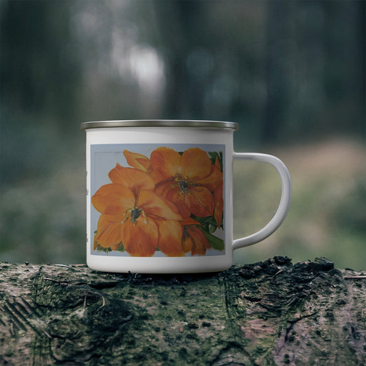 Floral (orange) - Enamel Camping Mug