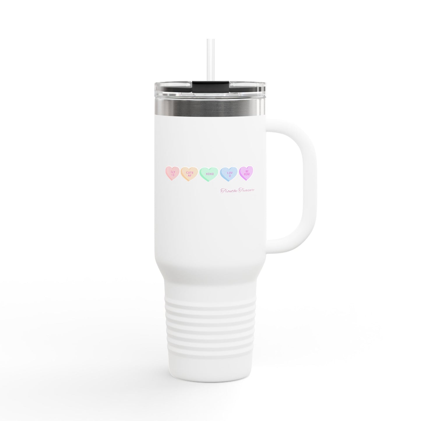 Colorful Hearts Insulated Travel Mug - 40oz, Perfect for Coffee Lovers & Gifts