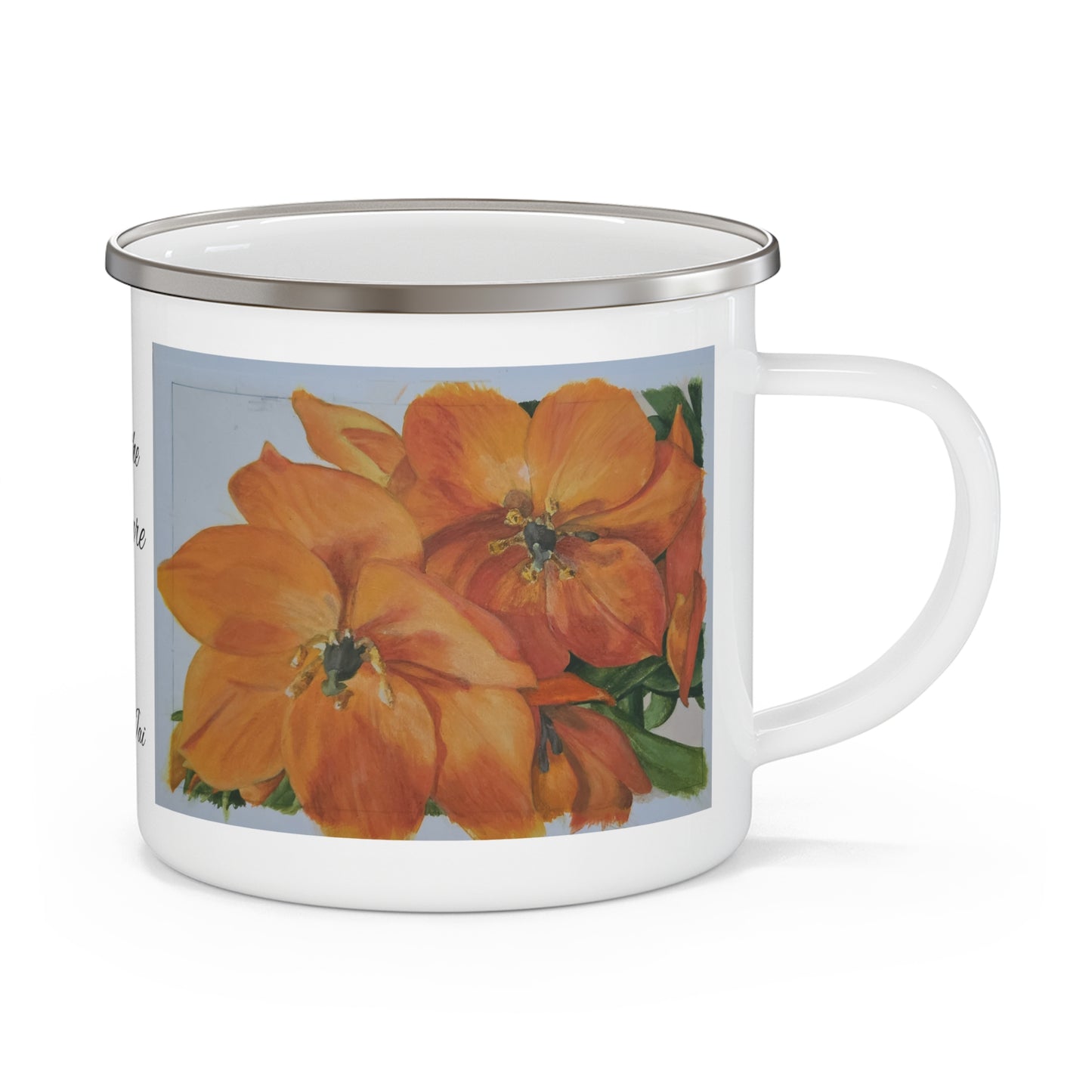 Floral (orange) - Enamel Camping Mug