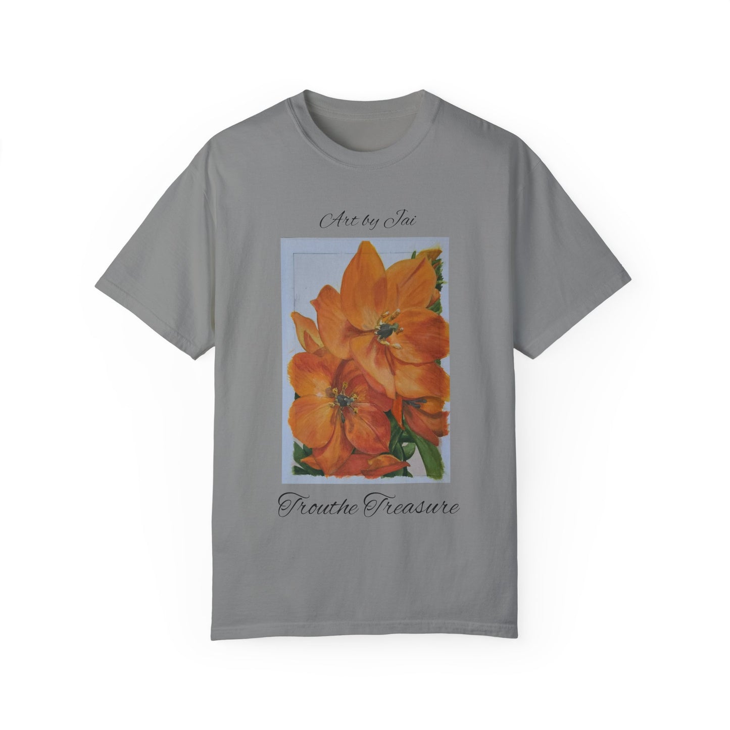 Floral (orange) - Unisex Garment-Dyed T-shirt