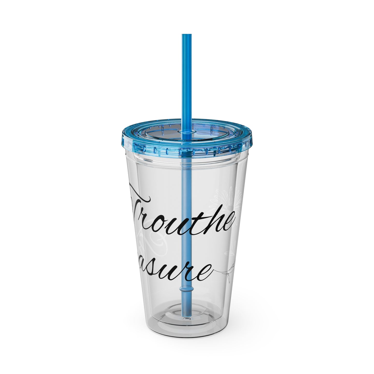 Sunsplash 16oz Tumbler with Straw - 'Treasure' Design, Clear Travel Cup for Drinks, Perfect Gift for All Occasions