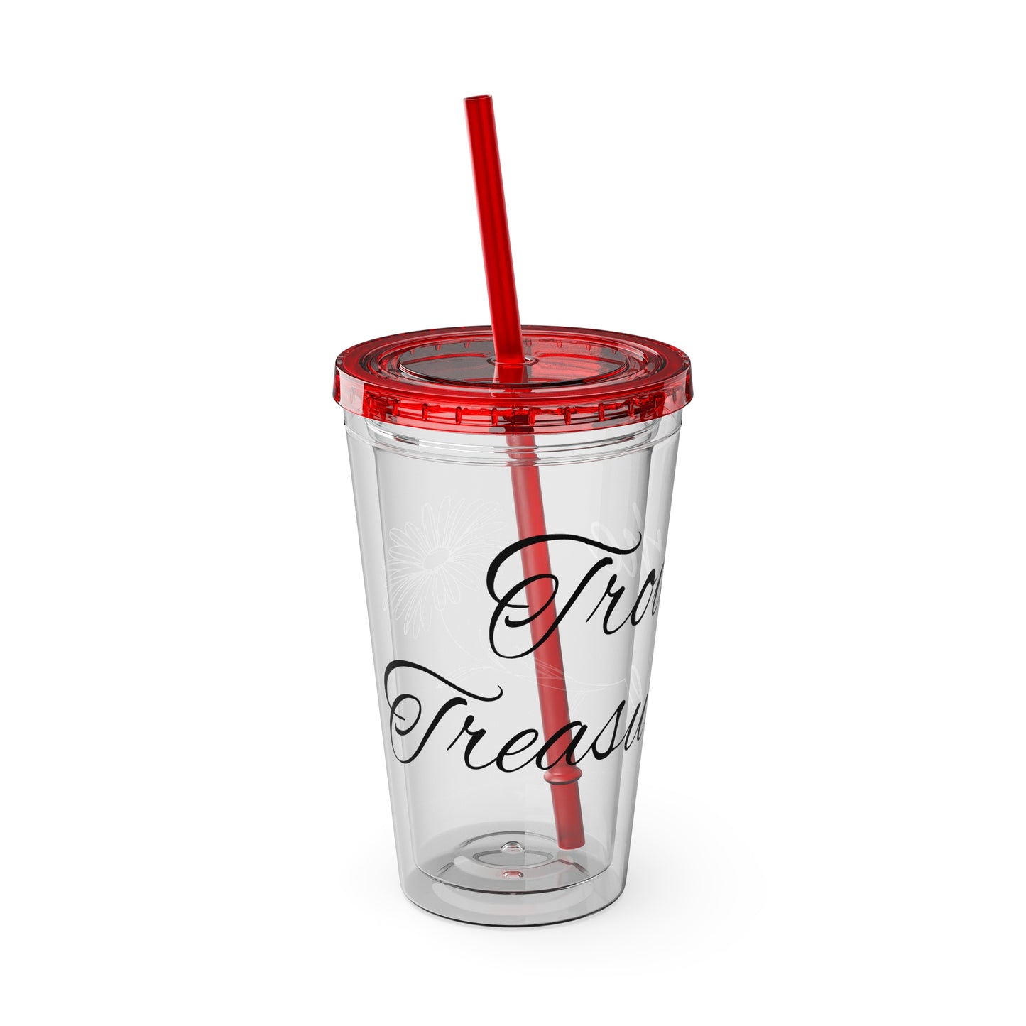 Sunsplash 16oz Tumbler with Straw - 'Treasure' Design, Clear Travel Cup for Drinks, Perfect Gift for All Occasions