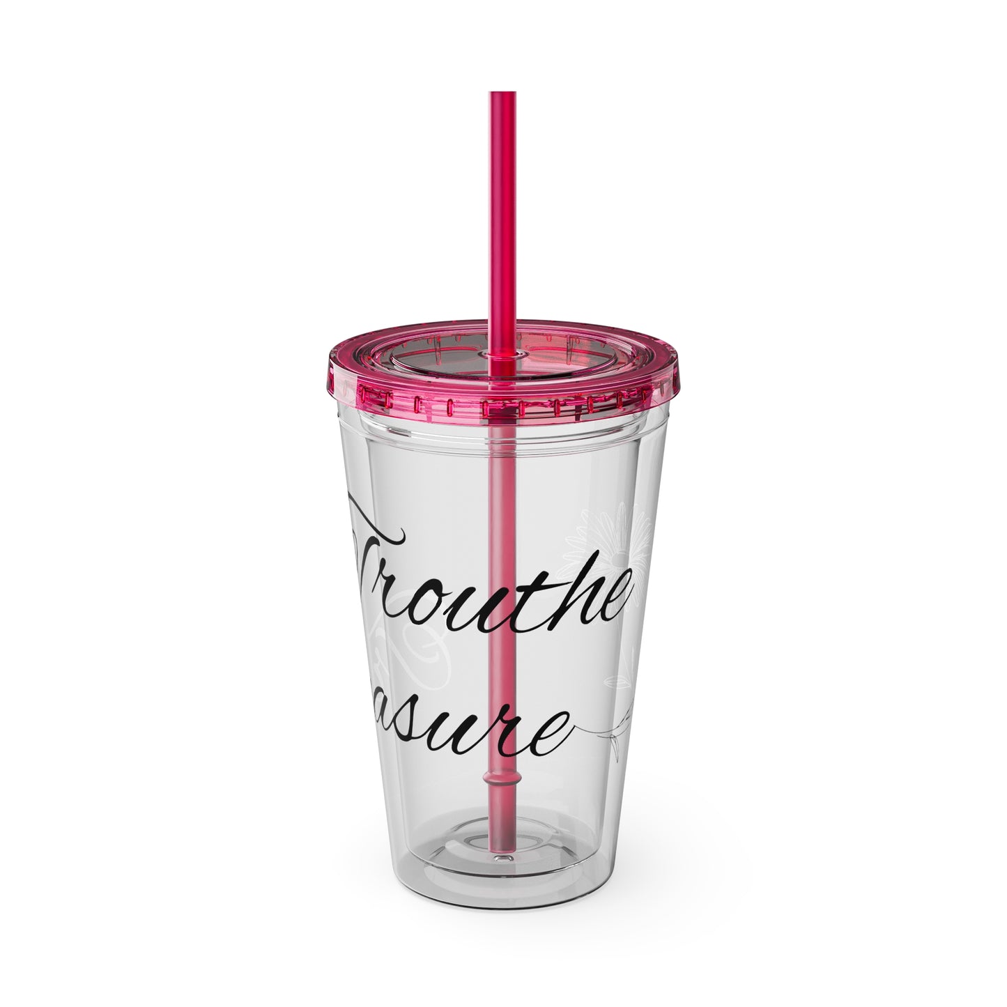 Sunsplash 16oz Tumbler with Straw - 'Treasure' Design, Clear Travel Cup for Drinks, Perfect Gift for All Occasions