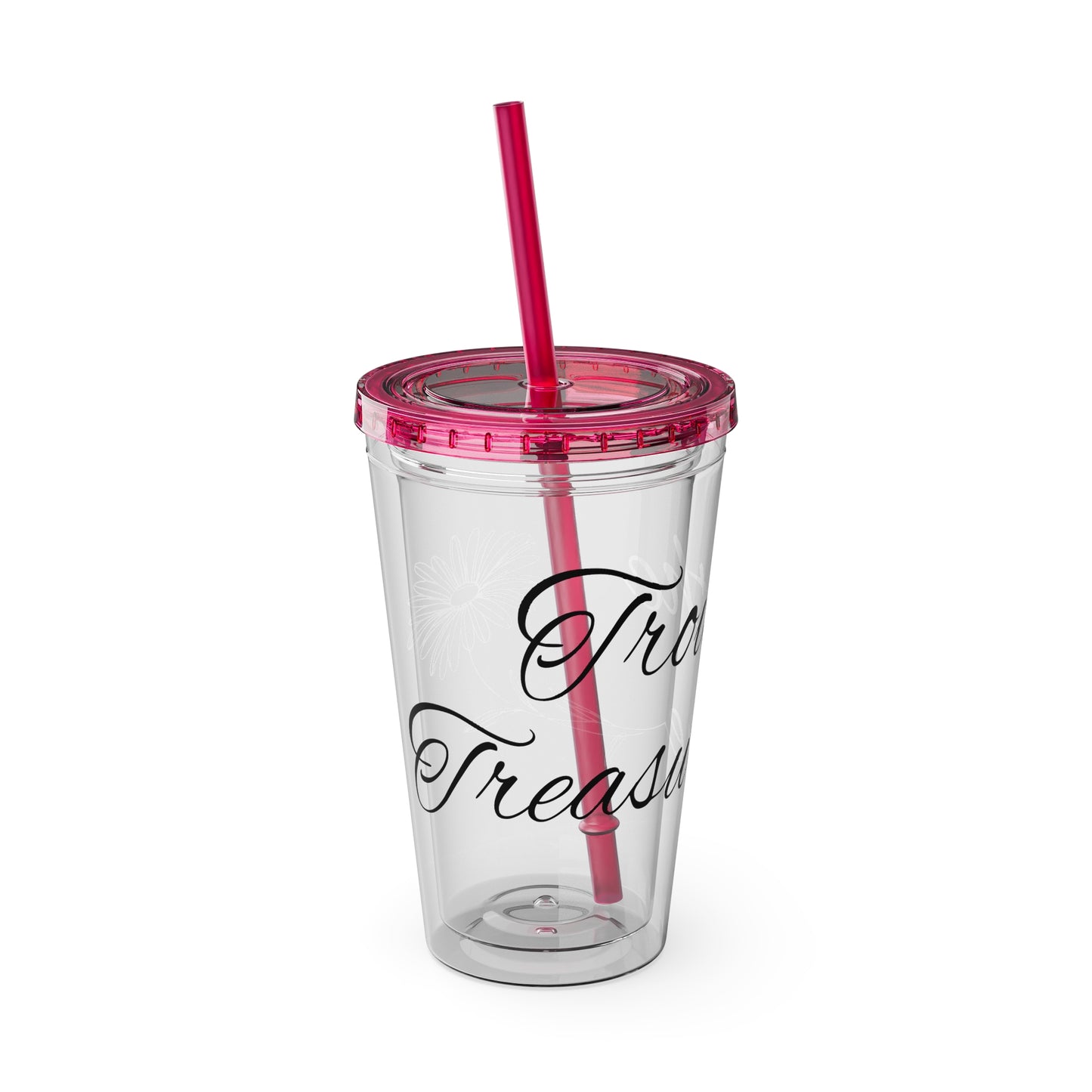 Sunsplash 16oz Tumbler with Straw - 'Treasure' Design, Clear Travel Cup for Drinks, Perfect Gift for All Occasions