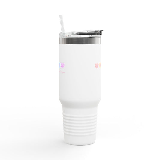 Colorful Hearts Insulated Travel Mug - 40oz, Perfect for Coffee Lovers & Gifts