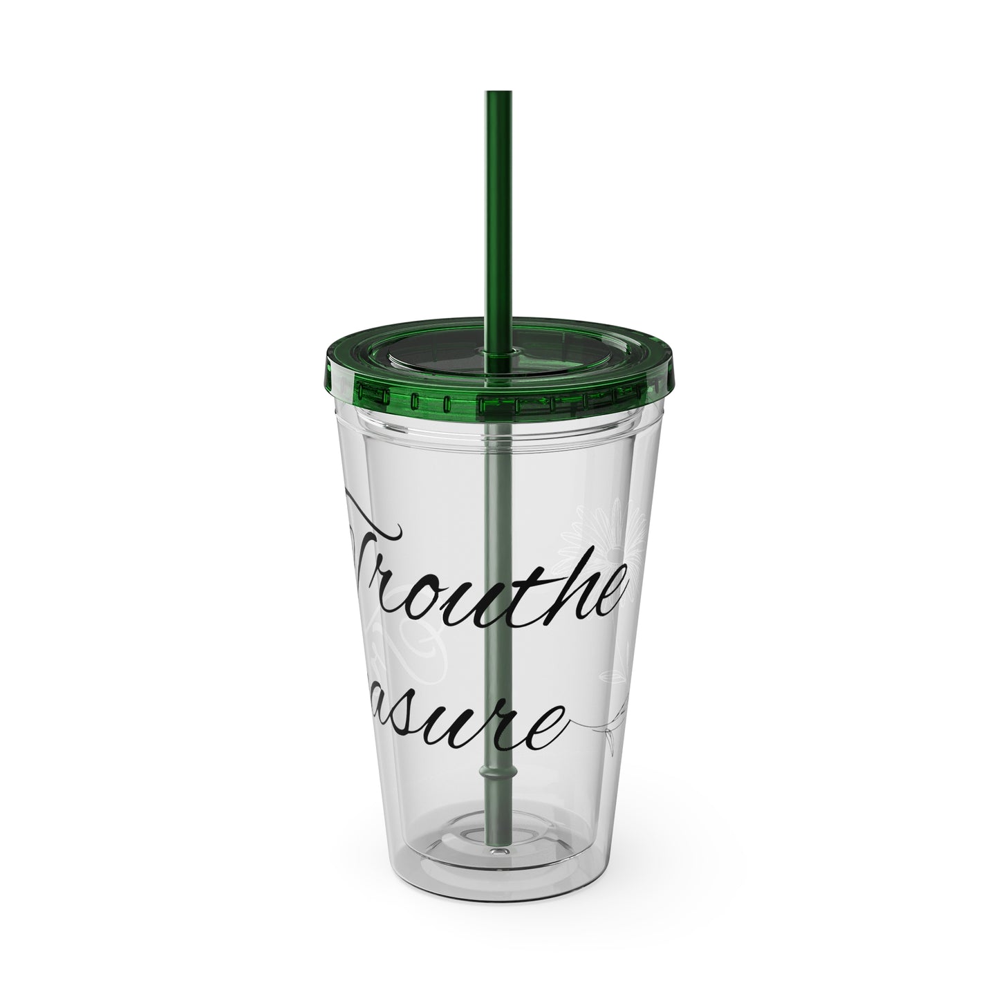 Sunsplash 16oz Tumbler with Straw - 'Treasure' Design, Clear Travel Cup for Drinks, Perfect Gift for All Occasions