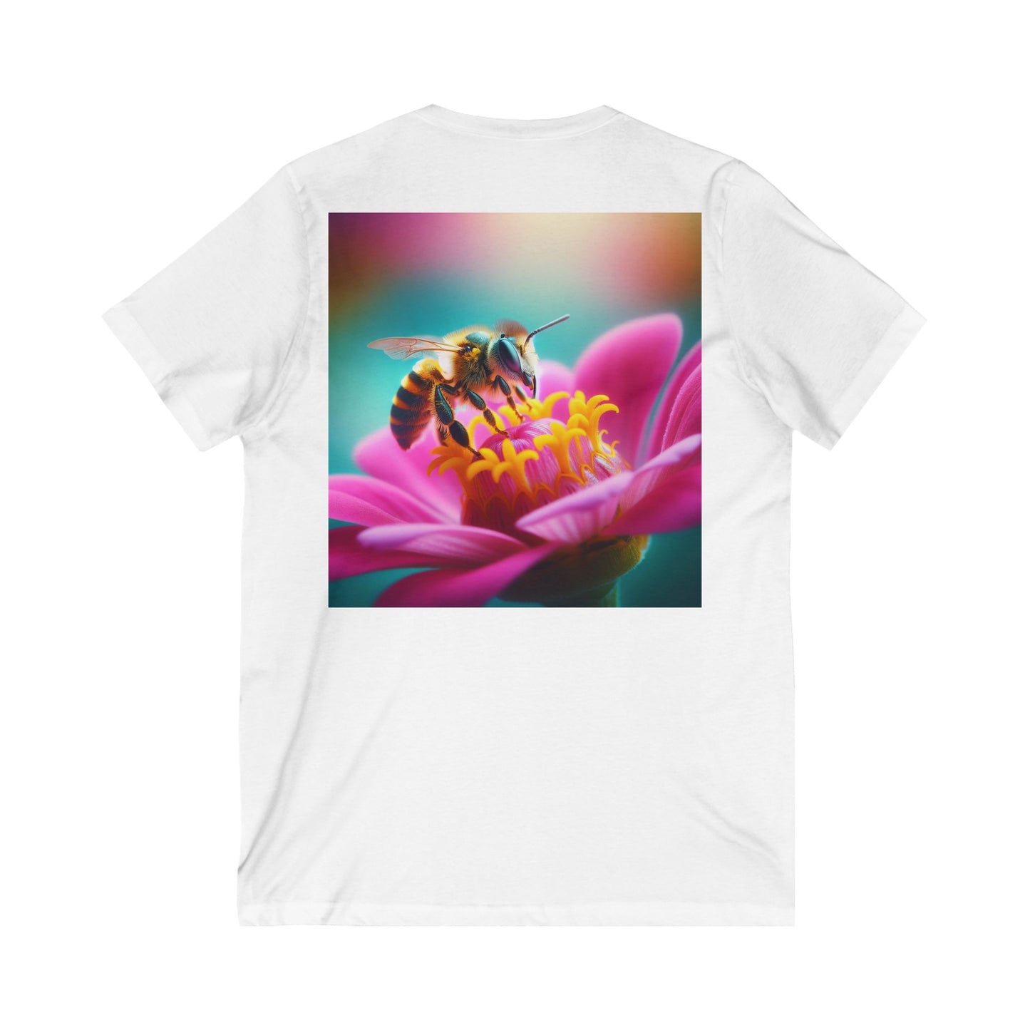Bee Bloom V-Neck Tee - Floral Nature Graphic T-Shirt