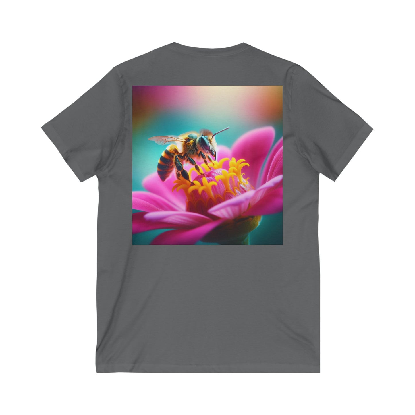Bee Bloom V-Neck Tee - Floral Nature Graphic T-Shirt