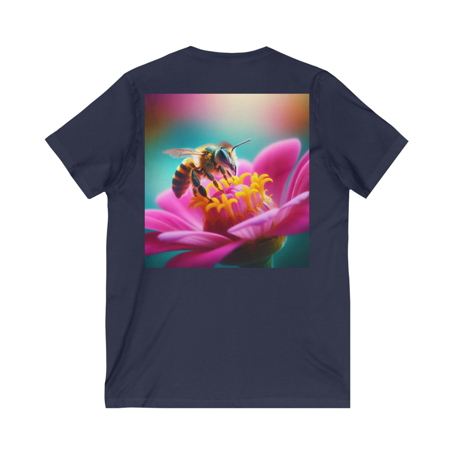 Bee Bloom V-Neck Tee - Floral Nature Graphic T-Shirt