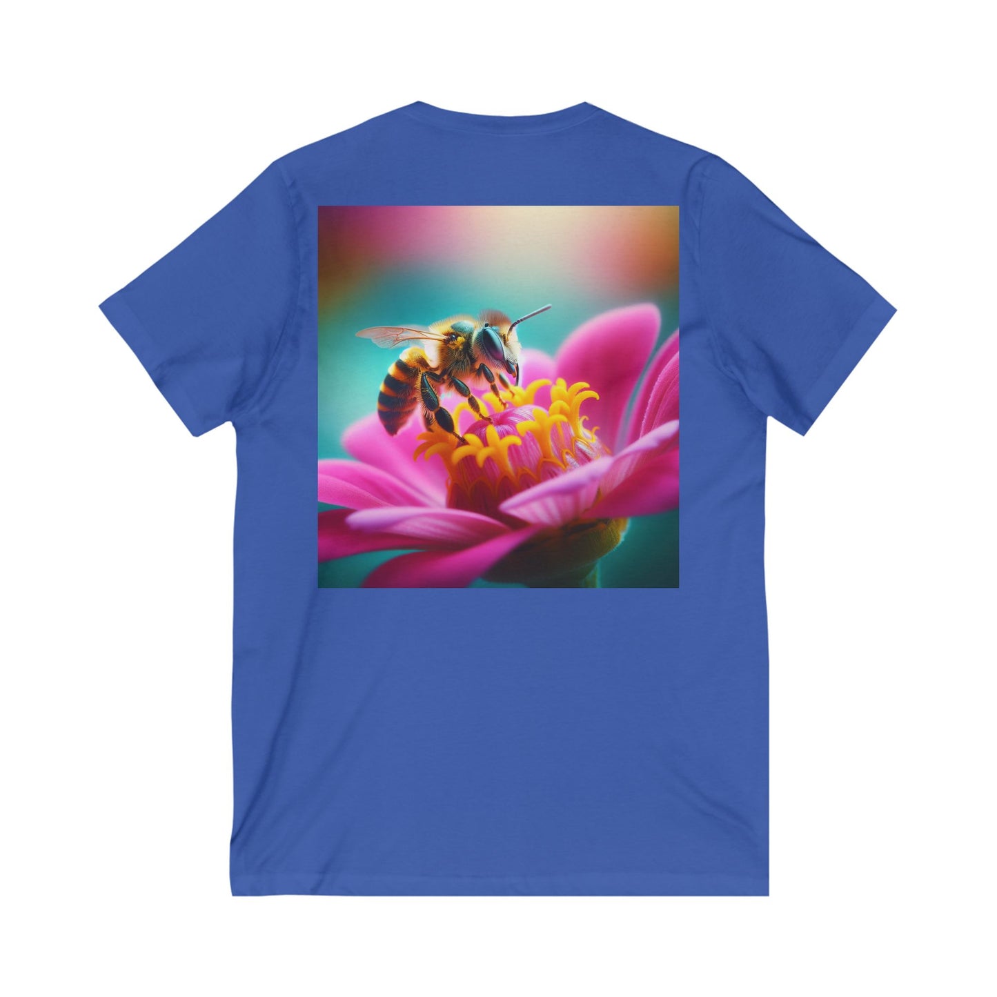 Bee Bloom V-Neck Tee - Floral Nature Graphic T-Shirt