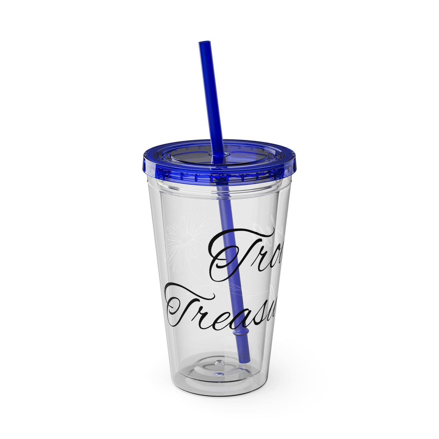 Sunsplash 16oz Tumbler with Straw - 'Treasure' Design, Clear Travel Cup for Drinks, Perfect Gift for All Occasions