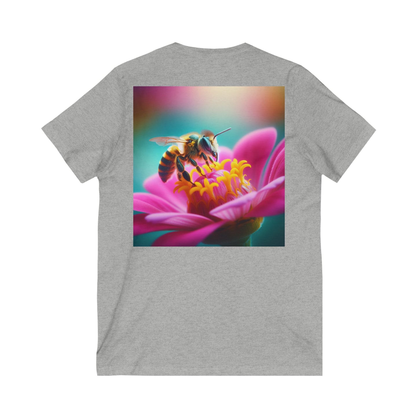 Bee Bloom V-Neck Tee - Floral Nature Graphic T-Shirt