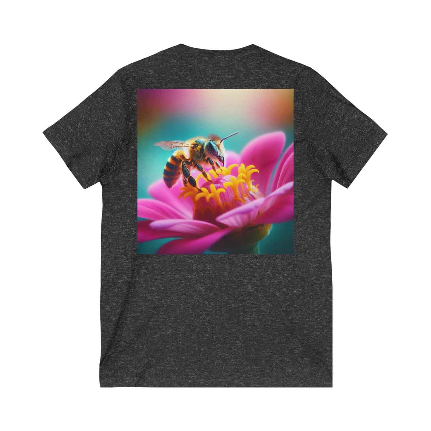 Bee Bloom V-Neck Tee - Floral Nature Graphic T-Shirt