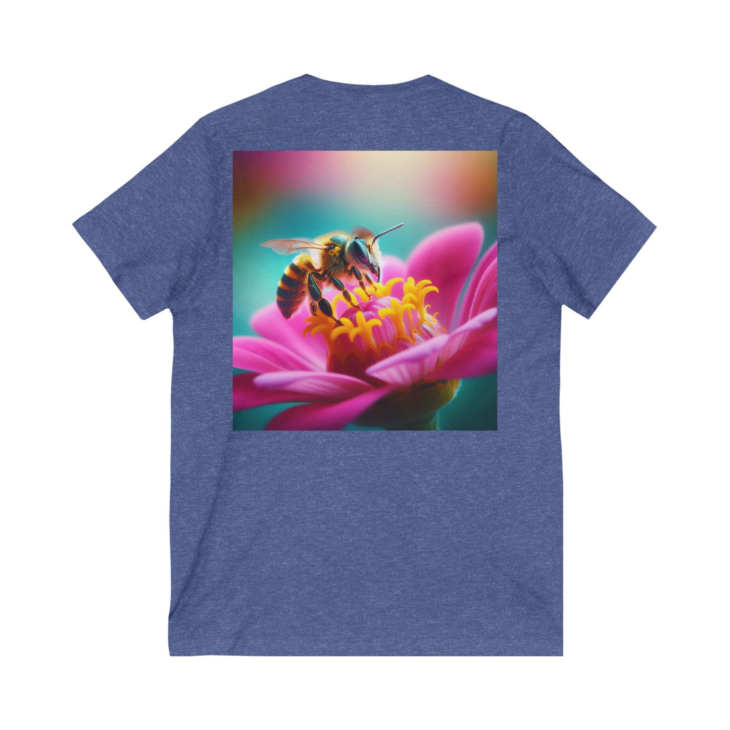 Bee Bloom V-Neck Tee - Floral Nature Graphic T-Shirt