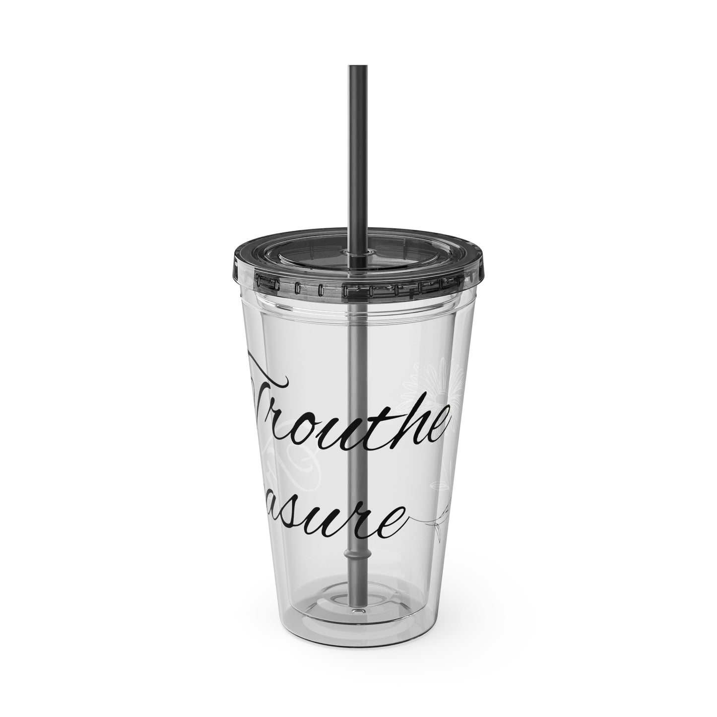 Sunsplash 16oz Tumbler with Straw - 'Treasure' Design, Clear Travel Cup for Drinks, Perfect Gift for All Occasions