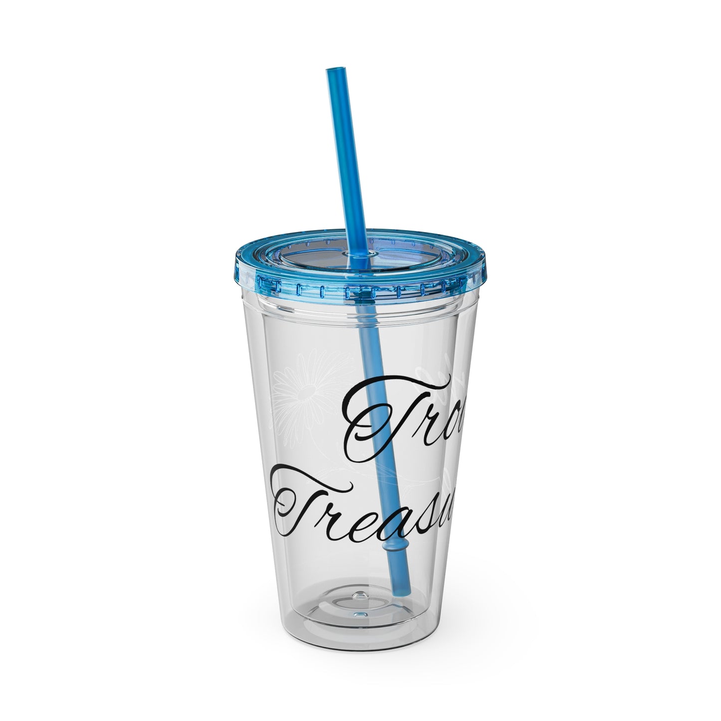 Sunsplash 16oz Tumbler with Straw - 'Treasure' Design, Clear Travel Cup for Drinks, Perfect Gift for All Occasions