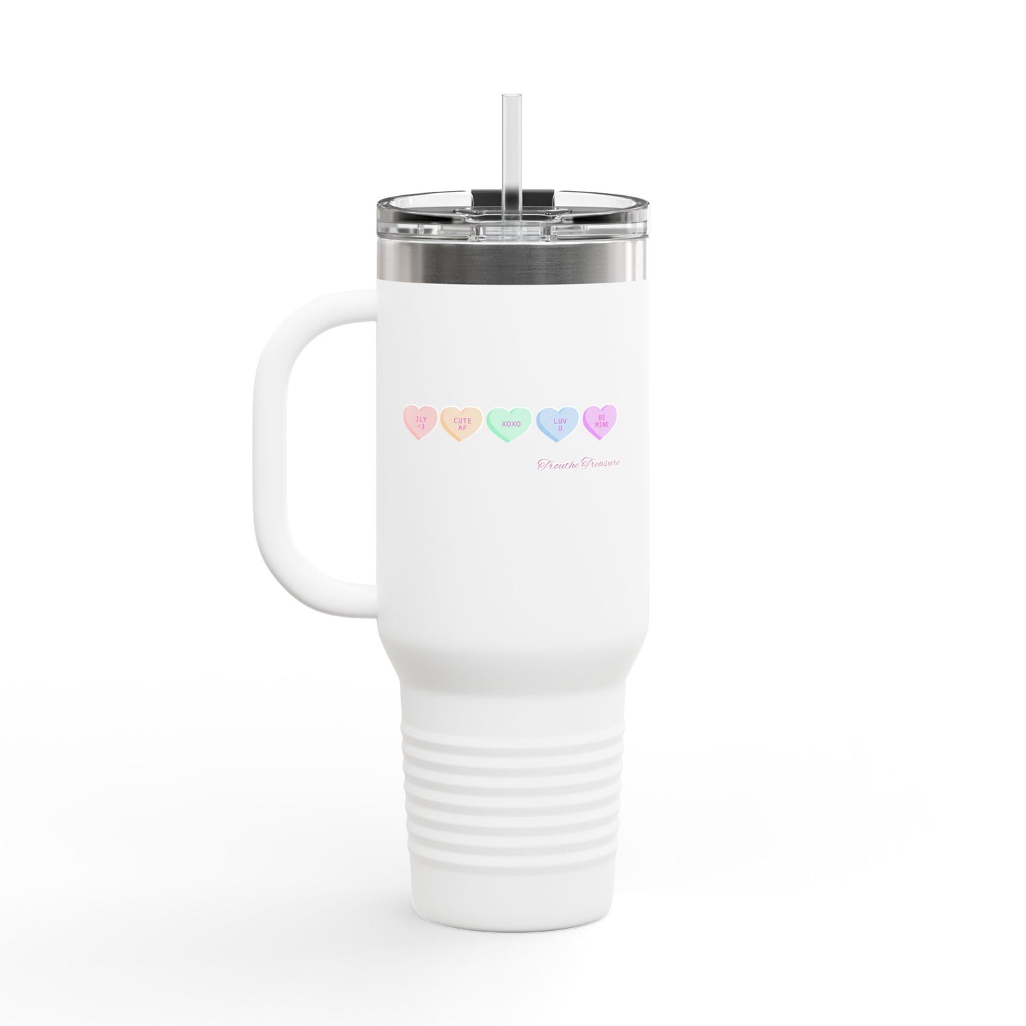 Colorful Hearts Insulated Travel Mug - 40oz, Perfect for Coffee Lovers & Gifts