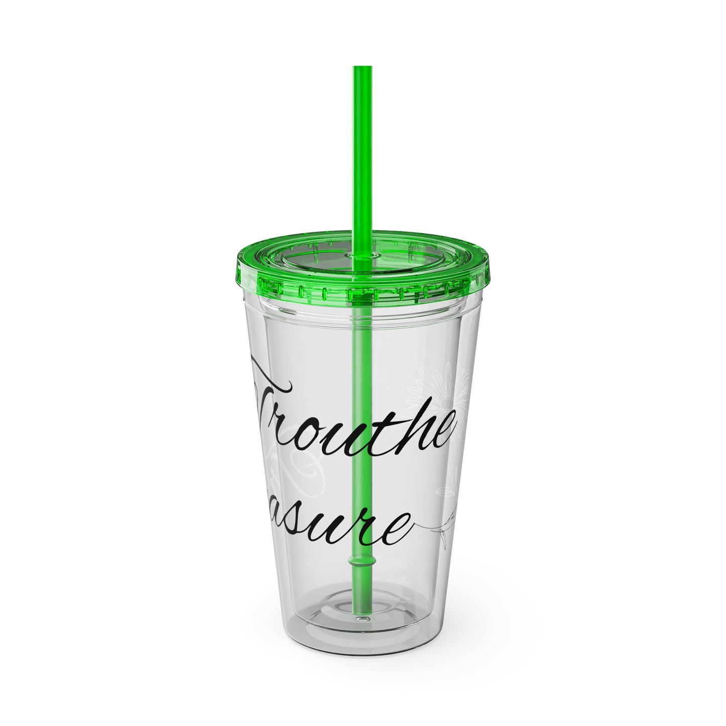 Sunsplash 16oz Tumbler with Straw - 'Treasure' Design, Clear Travel Cup for Drinks, Perfect Gift for All Occasions