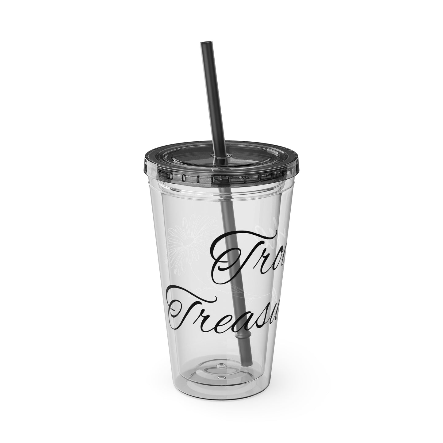 Sunsplash 16oz Tumbler with Straw - 'Treasure' Design, Clear Travel Cup for Drinks, Perfect Gift for All Occasions