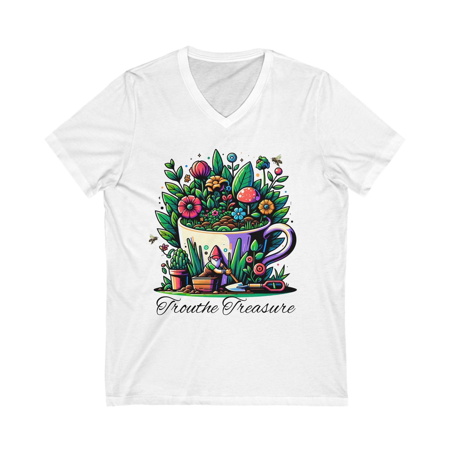 Friendly Garden V-Neck Tee - "Frothing Treasures" Floral Design