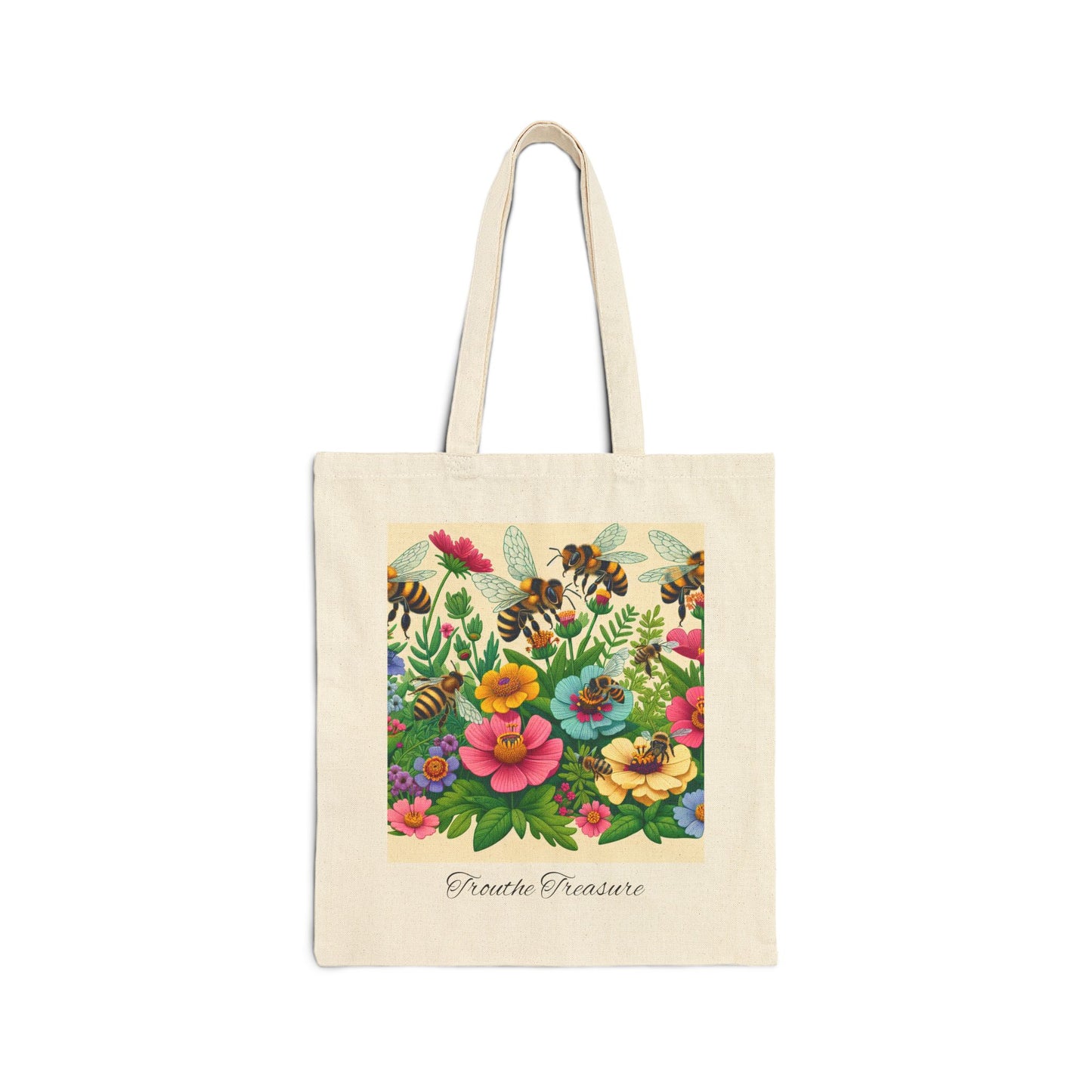 Eco-Friendly Cotton Canvas Tote Bag - Floral Bee Design