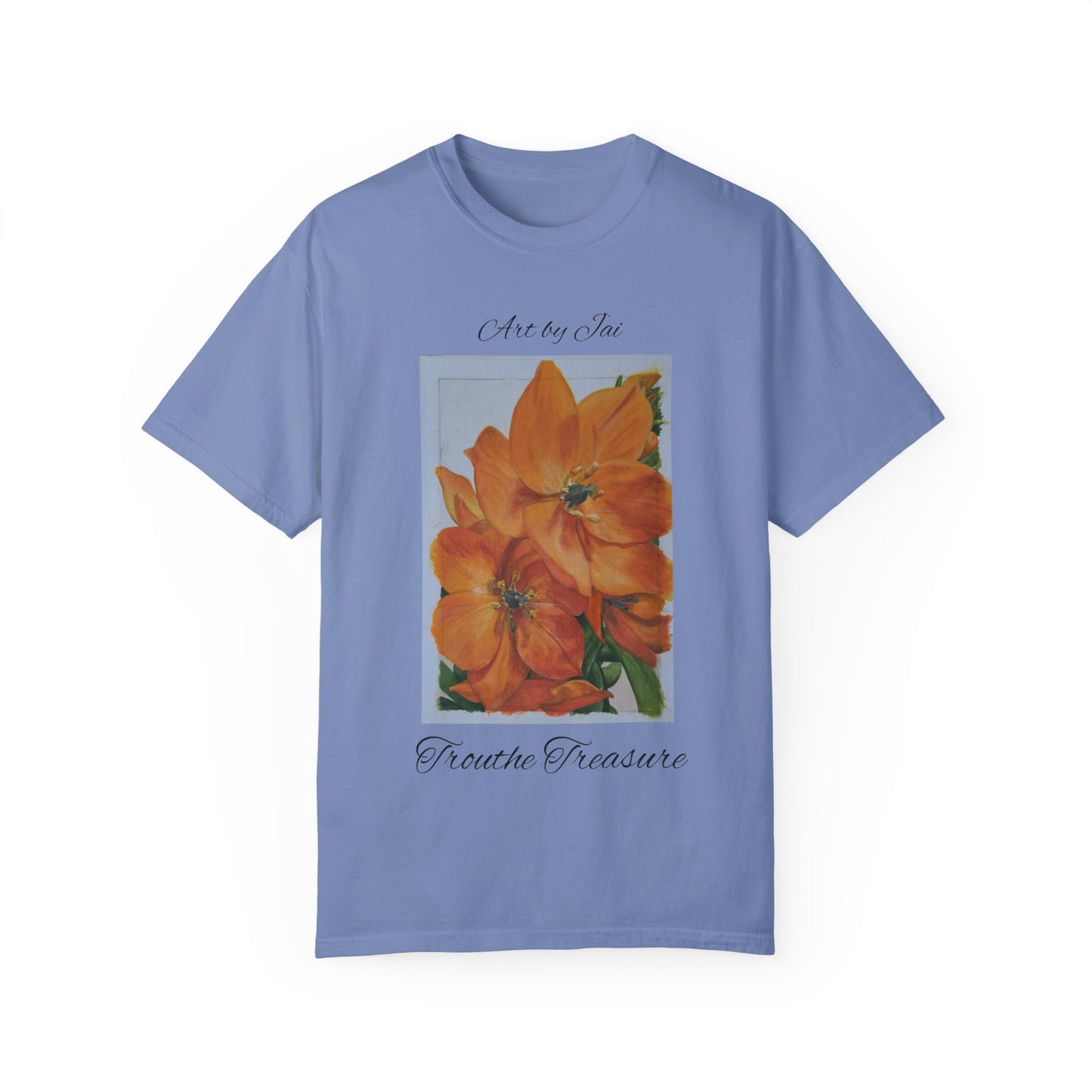 Floral (orange) - Unisex Garment-Dyed T-shirt