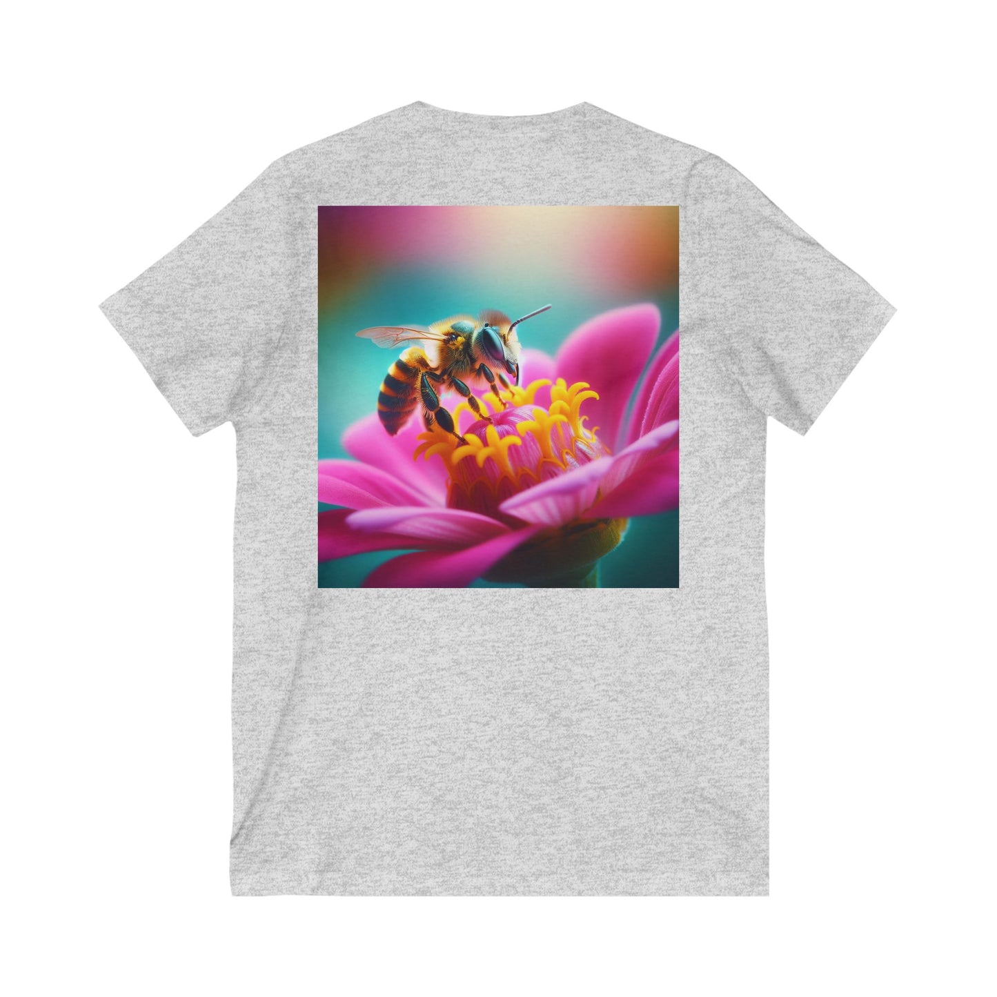 Bee Bloom V-Neck Tee - Floral Nature Graphic T-Shirt