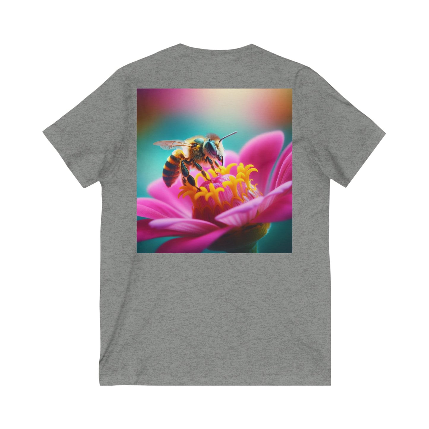 Bee Bloom V-Neck Tee - Floral Nature Graphic T-Shirt