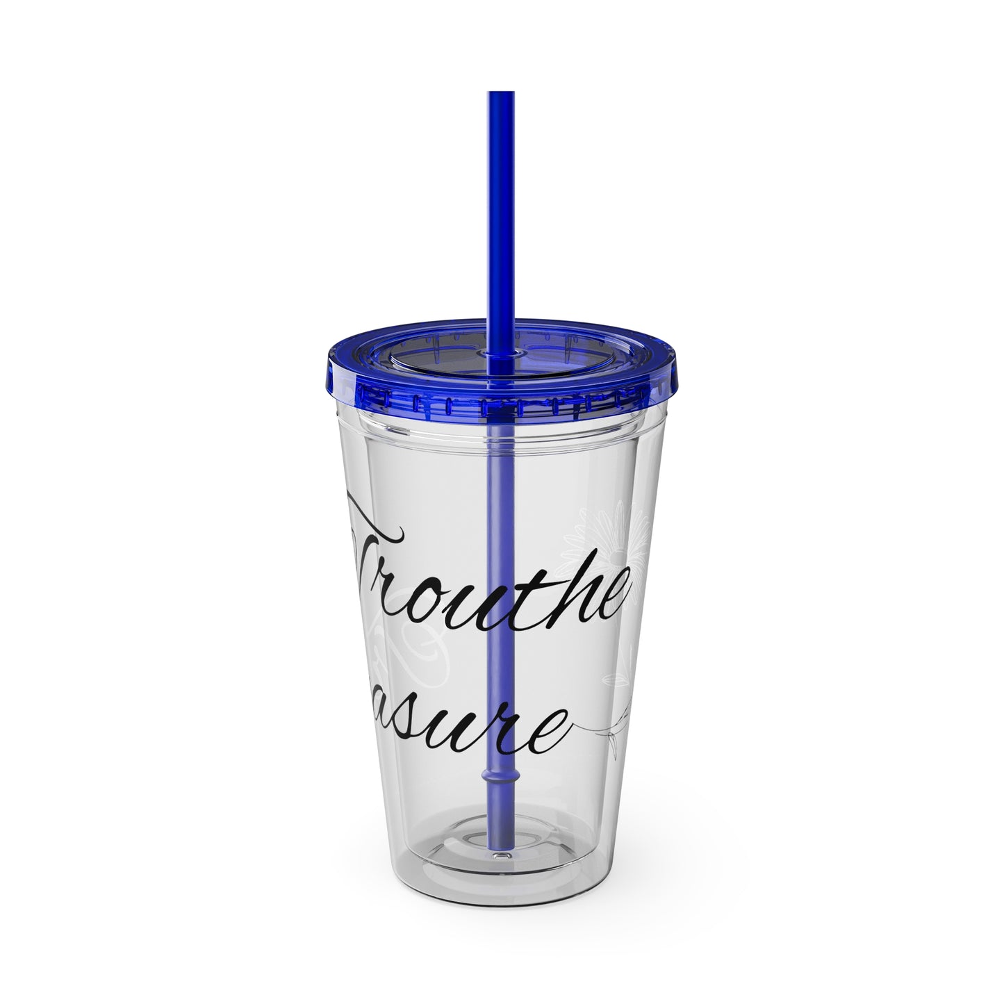 Sunsplash 16oz Tumbler with Straw - 'Treasure' Design, Clear Travel Cup for Drinks, Perfect Gift for All Occasions