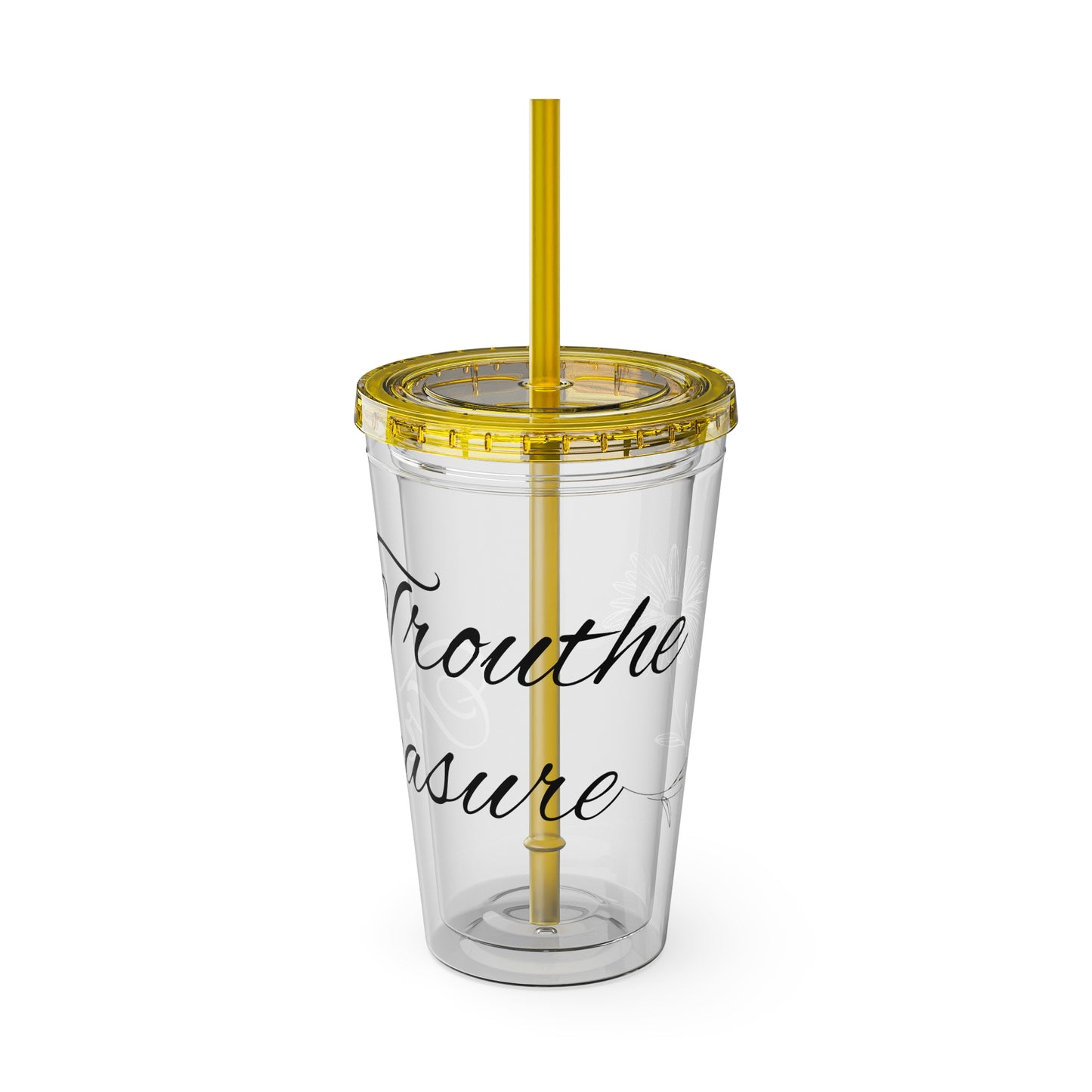 Sunsplash 16oz Tumbler with Straw - 'Treasure' Design, Clear Travel Cup for Drinks, Perfect Gift for All Occasions