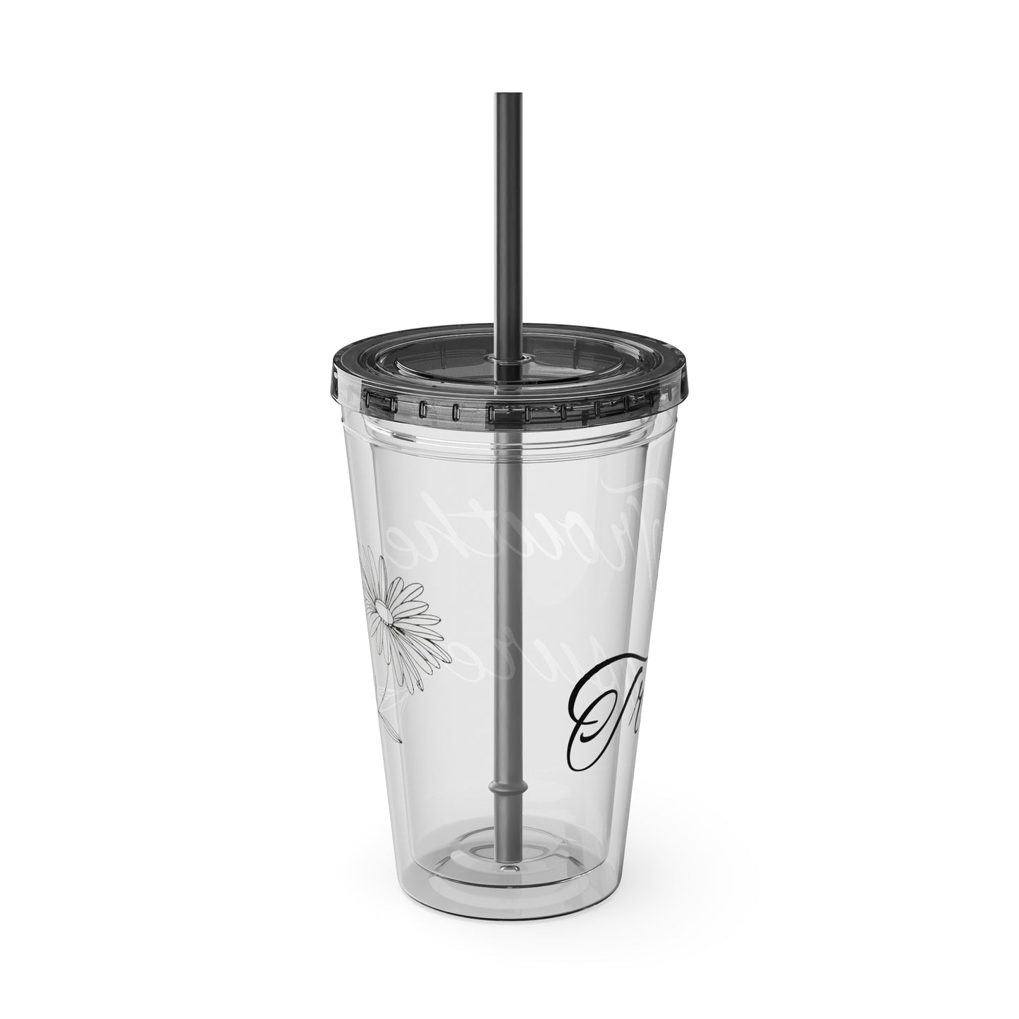 Sunsplash 16oz Tumbler with Straw - 'Treasure' Design, Clear Travel Cup for Drinks, Perfect Gift for All Occasions