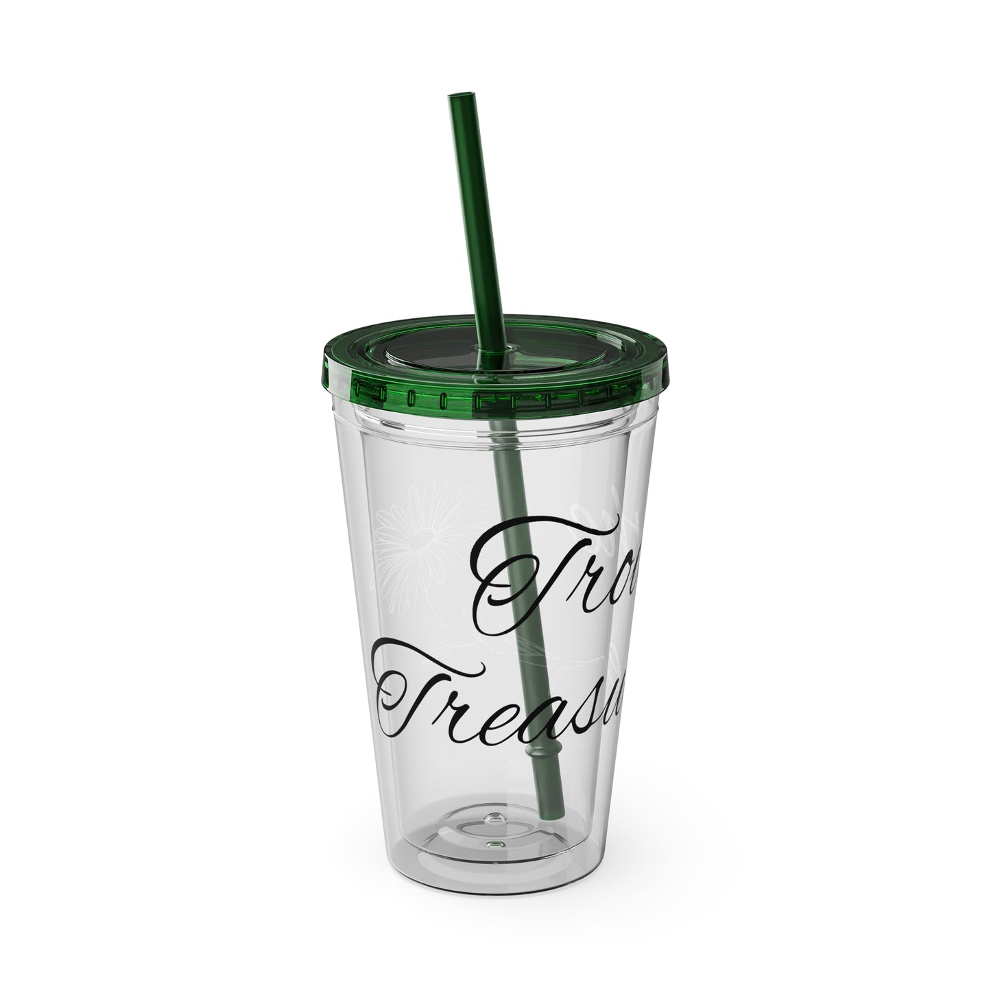 Sunsplash 16oz Tumbler with Straw - 'Treasure' Design, Clear Travel Cup for Drinks, Perfect Gift for All Occasions