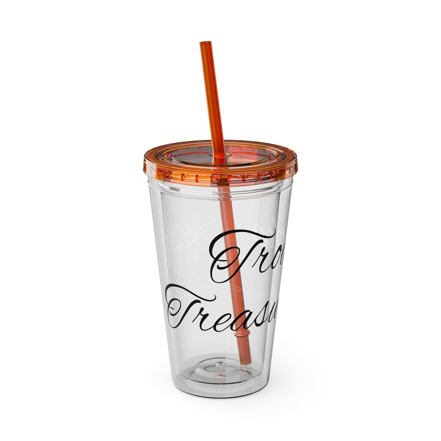 Sunsplash 16oz Tumbler with Straw - 'Treasure' Design, Clear Travel Cup for Drinks, Perfect Gift for All Occasions